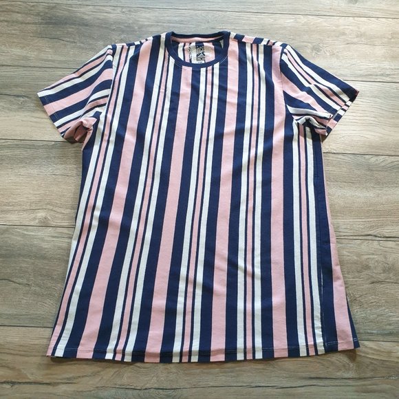 Striped Pink Blue Short Sleeve T Shirt Large San Francisco Sports Shirts Cotton - Picture 1 of 5